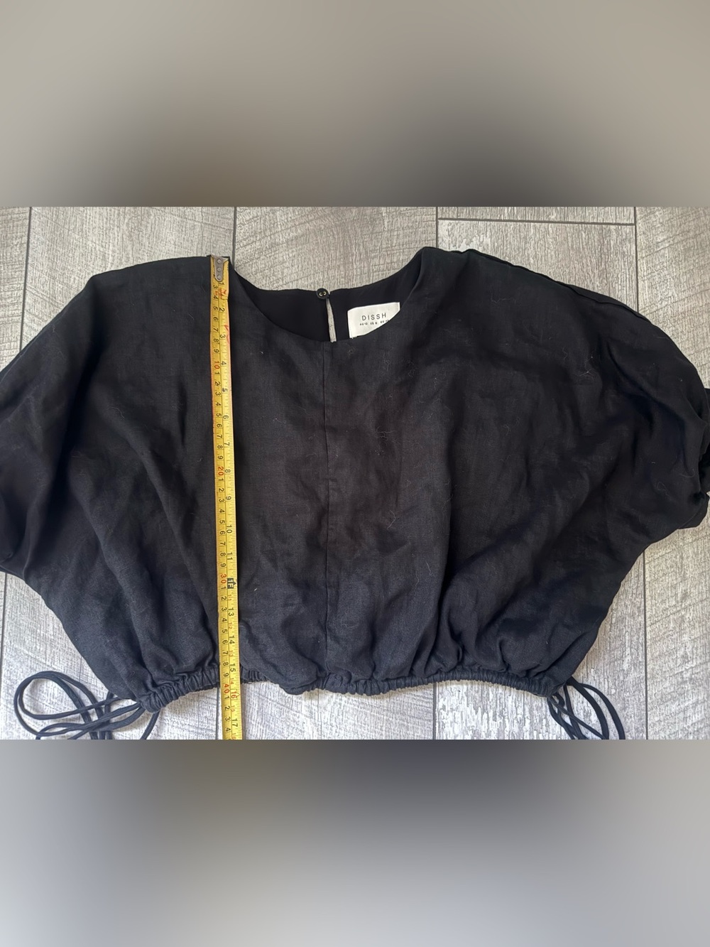 DISSH Black Drawstring Cropped Blouse-Linen - Picture 9 of 9